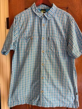 Koppen Men's Short-Sleeve Plaid Button-Down Shirt - Blue and Cream Lg